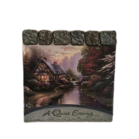 Thomas Kinkade 7x7" Winter Scene Stone Picture/Print - Picture 1 of 2